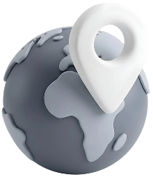 3D globe with location pin, representing global payments.