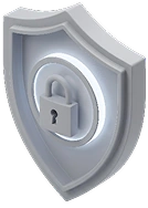 3D shield with padlock, representing secure delivery.